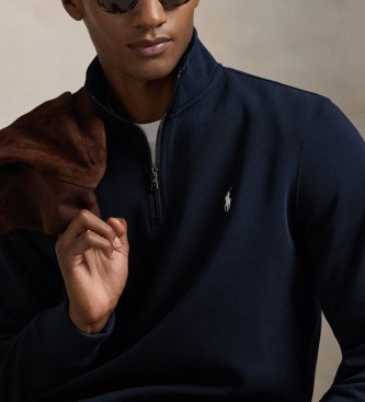 Polo Ralph Lauren Dubbelstickad tröja med kort dragkedja i marinblå färg