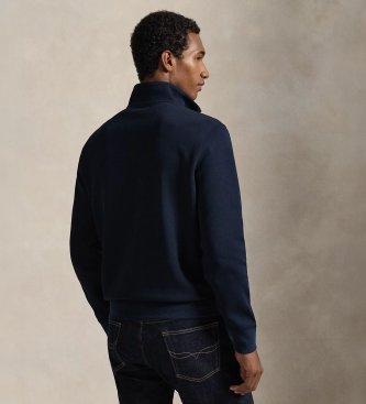 Polo Ralph Lauren Dubbelstickad tröja med kort dragkedja i marinblå färg