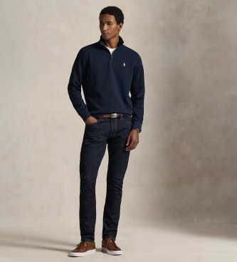 Polo Ralph Lauren Dubbelstickad tröja med kort dragkedja i marinblå färg