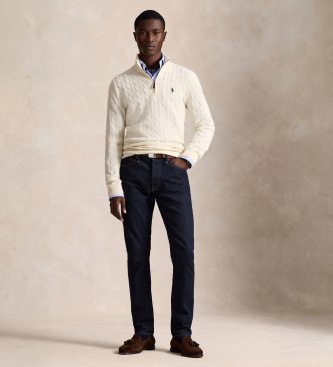 Polo Ralph Lauren Beli krem pleteni pulover v osmicah z zadrgo