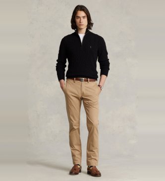 Polo Ralph Lauren Pull noir en maille avec fermeture éclair