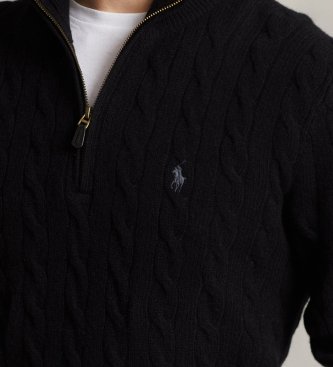 Polo Ralph Lauren Pull noir en maille avec fermeture éclair