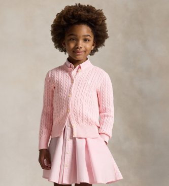 Polo Ralph Lauren Cardigan rosa in cotone lavorato a trecce
