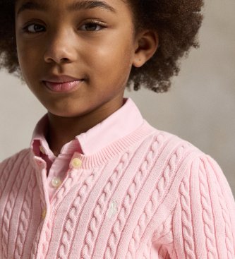 Polo Ralph Lauren Cardigan rosa in cotone lavorato a trecce