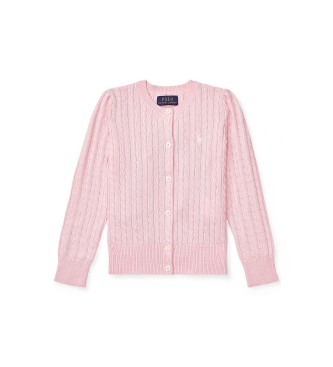 Polo Ralph Lauren Cardigan rosa in cotone lavorato a trecce