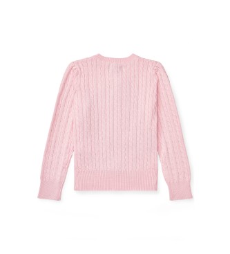 Polo Ralph Lauren Cardigan rosa in cotone lavorato a trecce