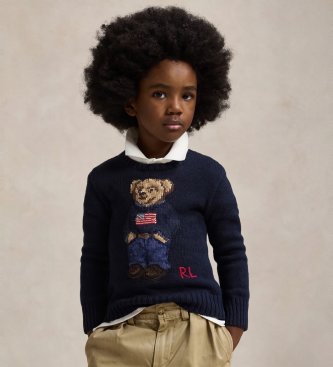 Polo Ralph Lauren Pull en coton avec ours en peluche Polo marine