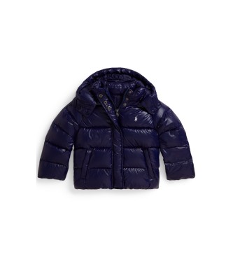 Polo Ralph Lauren Piumino con cappuccio blu navy con finitura lucida