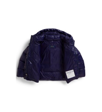 Polo Ralph Lauren Piumino con cappuccio blu navy con finitura lucida