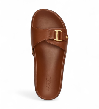 Polo Ralph Lauren Bruine leren teenslippers Tasha