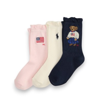 Polo Ralph Lauren Set di 3 paia di calzini Polo Bear in rosa, bianco e blu navy