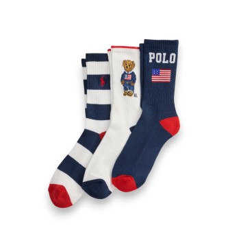 Polo Ralph Lauren Sæt med 3 Navy Flag-sokker, hvide
