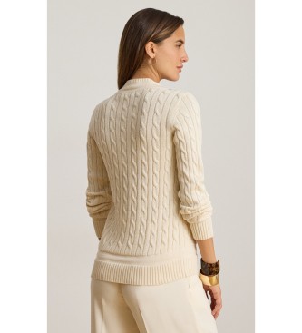 Lauren Ralph Lauren Beżowy sweter krykietowy z dzianiny w ósemki