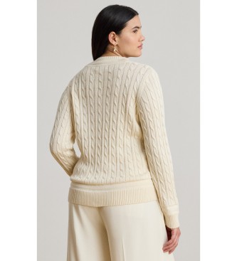 Lauren Ralph Lauren Beżowy sweter krykietowy z dzianiny w ósemki