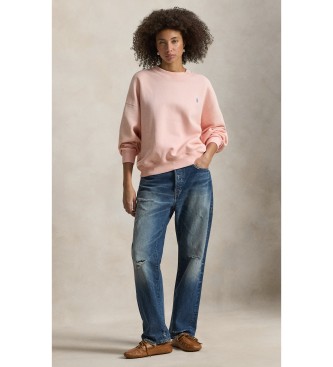 Polo Ralph Lauren Plišasta roza majica z vratom za posadko