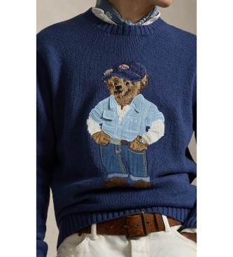 Polo Ralph Lauren Maglione in cotone e lino con Polo Bear blu navy