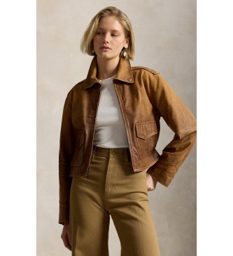Polo Ralph Lauren Chaqueta recortada de piel marrón