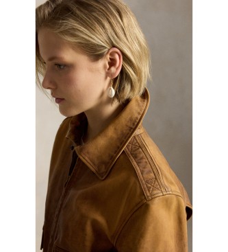 Polo Ralph Lauren Chaqueta recortada de piel marrón