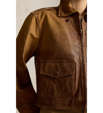 Polo Ralph Lauren Chaqueta recortada de piel marrón