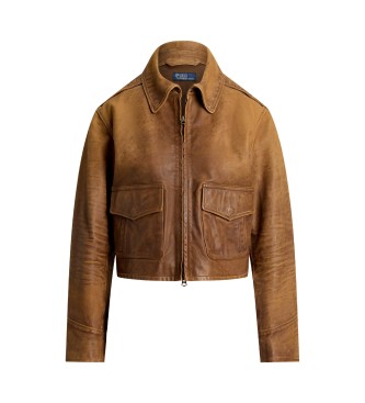 Polo Ralph Lauren Chaqueta recortada de piel marrón
