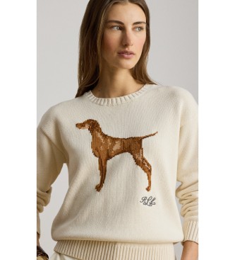 Lauren Ralph Lauren Sweter bawełniany z białokremowym psem intarsyjnym