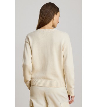 Lauren Ralph Lauren Sweter bawełniany z białokremowym psem intarsyjnym