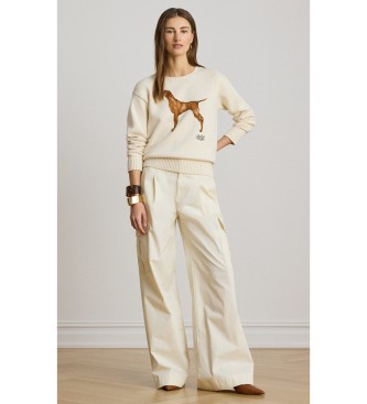 Lauren Ralph Lauren Sweter bawełniany z białokremowym psem intarsyjnym