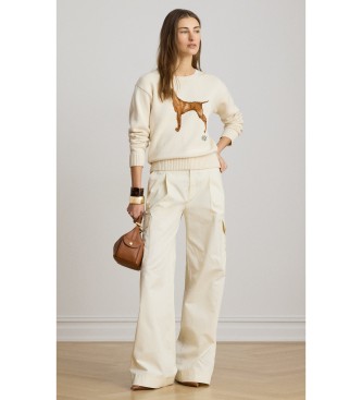 Lauren Ralph Lauren Sweter bawełniany z białokremowym psem intarsyjnym