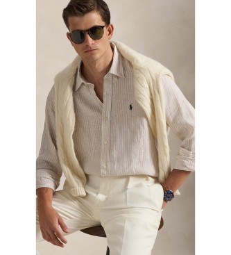 Polo Ralph Lauren Camisa de linho com riscas bege Custom Fit