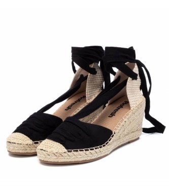 Refresh Black esparto wedge sandals -Height heel 8 cm