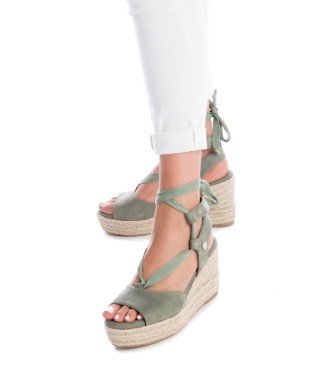 Refresh Leather Sandals 170771 green -Height 9cm wedge