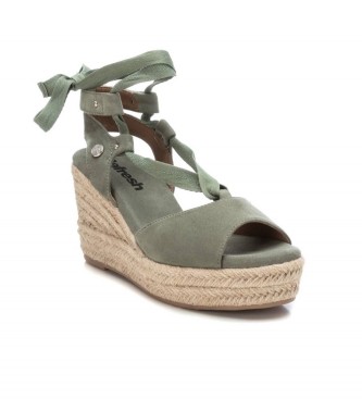 Refresh Lederen sandalen 170771 groen -Hoogte 9cm sleehak