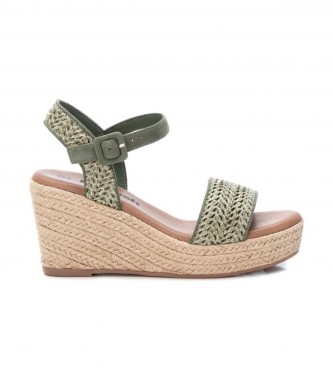 Refresh Leather sandals 170536 green -Height wedge 9cm