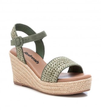 Refresh Leather sandals 170536 green -Height wedge 9cm