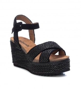 Refresh Sandals Rafia 072728 -Height Wedge: 9cm- black 