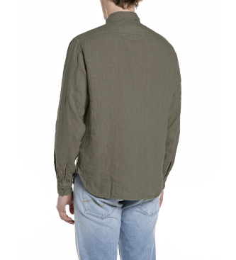 Replay Camisa bolsillos de lino verde