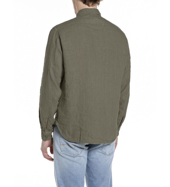 Replay Camisa de lino Regular Fit verde
