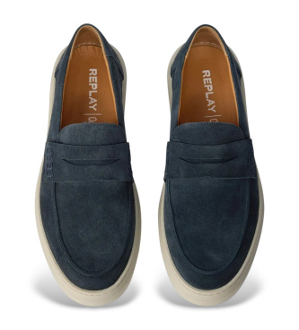 Replay Skórzane mokasyny Brice Tonal Navy