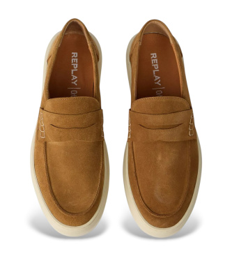 Replay Skórzane mokasyny Brice Tonal brązowy