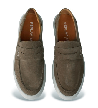 Replay Skórzane mokasyny Brice Tonal zielony