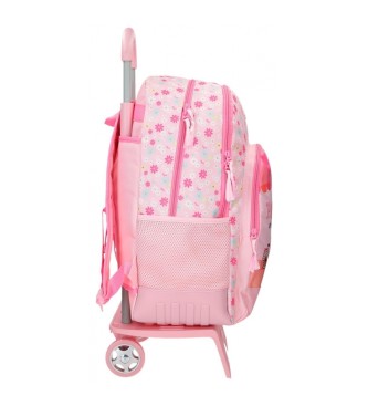 Roll Road Dwukomorowy plecak szkolny Roll Road Coffee shop z wózkiem w kolorze różowym