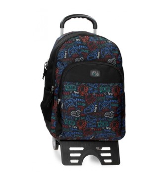 Roll Road Roll Road Next Level School Backpack with trolley Two Compartments black -33x44x17cm