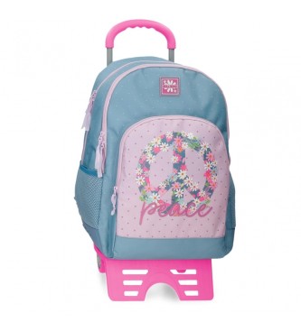 Roll Road Dwukomorowy plecak szkolny Peace z wózkiem niebieski, różowy