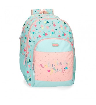Roll Road Roll Road Queen of hearts Sac  dos scolaire attachable trolley  deux compartiments turquoise, rose