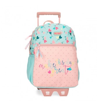 Roll Road Queen of hearts rullende rygsk med trolley 33 cm turkis, pink