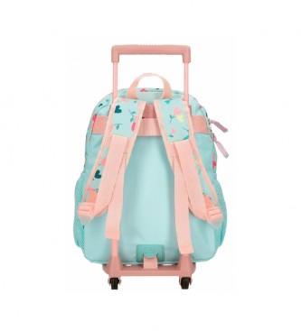 Roll Road Queen of hearts rullende rygsk med trolley 33 cm turkis, pink