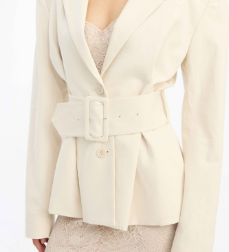 Rotate Beżowy lniany blezer garniturowy