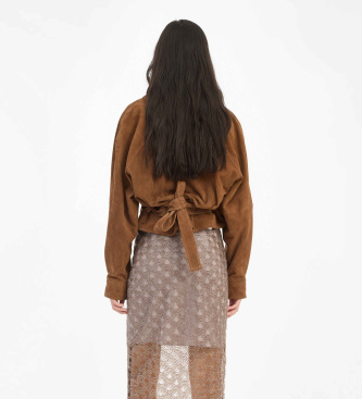 Rotate Brązowa skórzana kurtka bomberka