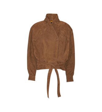 Rotate Brązowa skórzana kurtka bomberka