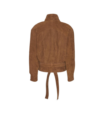 Rotate Brązowa skórzana kurtka bomberka